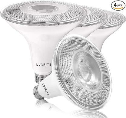 LUXRITE 4 Pack PAR38 LED Outdoor Flood Light Bulbs, 120W Equivalent, 1250 Lumens, 5000K Bright White, 15W Dimmable, Indoor Outdoor Spotlight Bulb, Wet Rated, E26 Standard Base, UL Listed