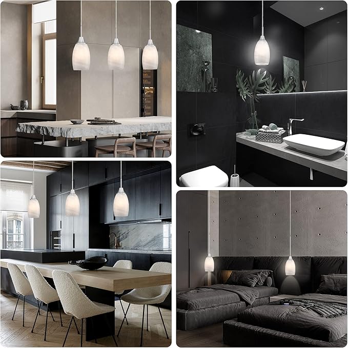 Mini Glass Pendant Light 4.72" White Swirl Pendant Lights 3-Pack Handblown White Art Oval Glass Hanging Pendant Light for Kitchen Island Dining Room Living Foyer Hallway Entry