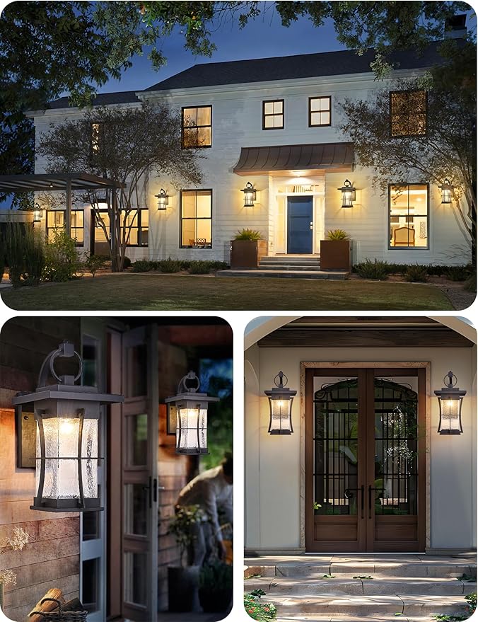 18" H Extra Large Outdoor Wall Sconce Black Large Exterior Wall Lantern Outside House Lamps Waterproof Mission Light Fixtures with Clear Seeded Glass, Perfect for Villa Porch Garage Coach Light