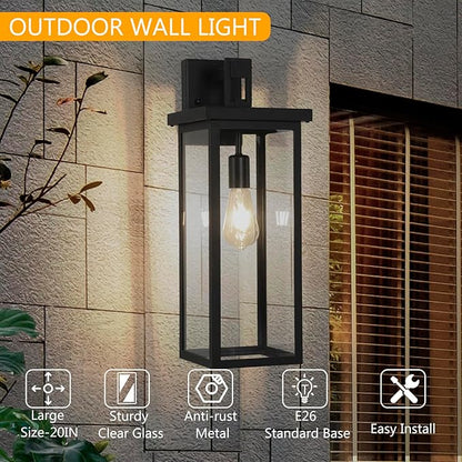 20" Large Exterior Lighting Fixtures Modern Wall Lantern,Outdoor Wall Lights with Clear Glass Shade,E26 Base Outdoor Lamps for Patio Porch,Waterproof Outside Exterior Lights for House 2 Pcs