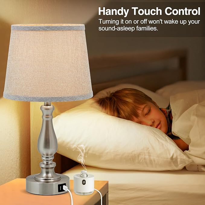 Table Lamps for Bedroom Set of 2,Dimmable Touch Bedside Lamps with Dual USB A+C Ports - Nightstand Lamp for End Table Modern Night Stand Lamps for Living Room Guest Room