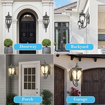 Large Outdoor Wall Lights Exterior Lighting Fixtures, 24.6 Inch Waterproof Large Outdoor Lanterns for Porch Light Fixture, Black Exterior Sconce Light for Outside House Garage Patio