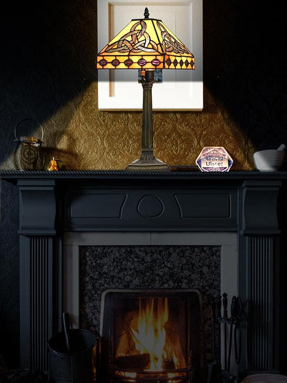 KY&BOSAM Tiffany Style Table Lamp Irish Celtic 17500 Lumens Stained Glass Art Style Fairy Lamp Night Light Shade E26 Bulb Holder Metal Base ON Off Switch Home Office Memory Lamp St Patrick's Day Gift