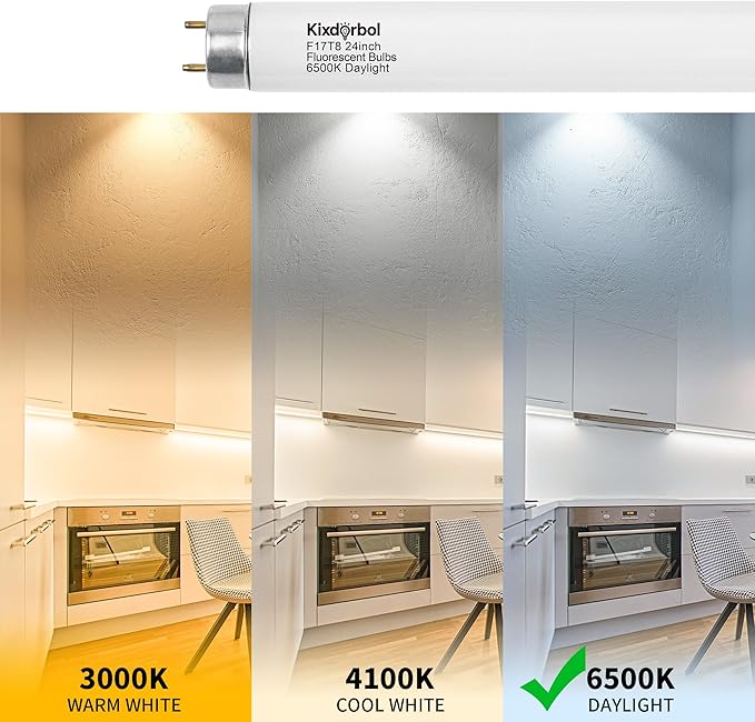 8 Pack 24 Inch F17T8/DL Fluorescent Light Bulb, T8 17 Watt, 6500K Daylight, T8 2FT Fluorescent Replacement Tube, G13 Medium Bi-Pin Base