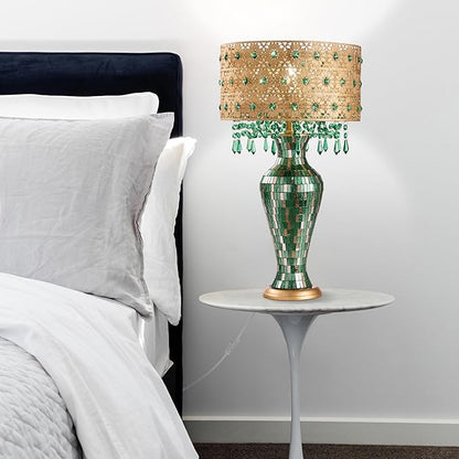 RIVER OF GOODS 25" H Jeweled Gold Drum Shade Urn Table Lamp