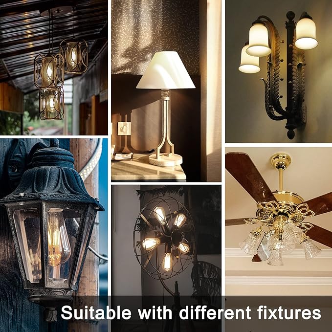 TJOY Edison Light Bulbs 60W Equivalent, Dimmable Vintage LED Light Bulbs, E26 Medium Base, Warm White 2700K, ST58, 8W, 800LM, 80+ CRI, Antique Decorative Filament LED Bulb, Clear Glass, 6 Pack