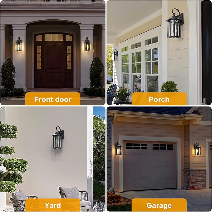 Outdoor Wall Lights, 15.56 Inch Large Waterproof Outside Wall Lantern Sconce, Clear Glass Exterior Lamp for House, Porch, Garage, 1-Light, (E26 Bulb Base, Black)