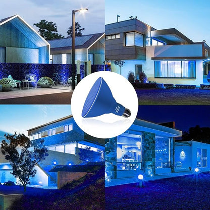 PAR38 Flood Lights Outdoor,Dimmable LED Flood Light Bulbs,20W(Equivalent to 200W),E26 Base,Outdoor Porch,Holiday Lighting,LED Flood Light Bulb for Halloween,Christmas,4 Pack Blue
