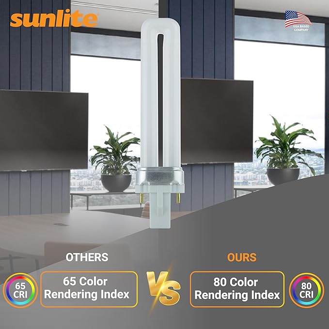 Sunlite Compact Fluorescent PL 2-Pin Single U-Shaped Twin Tube, 9 Watts, 120 Volts, 530 Lumens, 3500K Neutral White, 2-Pin G23 Base, 10 Pack