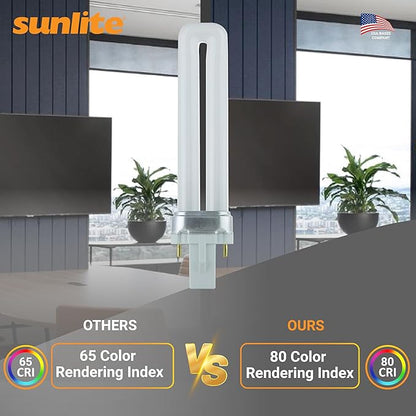 Sunlite Compact Fluorescent PL 2-Pin Single U-Shaped Twin Tube, 9 Watts, 120 Volts, 530 Lumens, 3500K Neutral White, 2-Pin G23 Base, 10 Pack