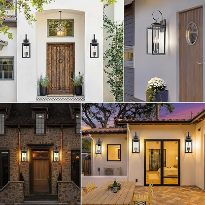 2 Packs 24" Extra Large Outside Wall Light Fixture 3-Light, Black Outdoor Porch Lantern Wall Mounted, Waterproof Modern Outside Wall Sconce Coach Lamp for House, E12