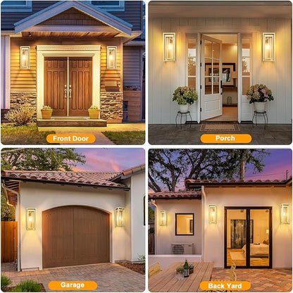 15" Large Gold Outdoor Light Fixture Wall Mount, Waterproof Outdoor Sconces, Modern Wall Lights with Clear Glass Shade for Front Door, Porch, Garage, 1 Pack