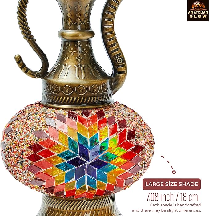 Turkish Mosaic Lamp – Handmade Antique Decorative Lighting with Multicolor Glass Shade and Moroccan Tiffany Style – Bedside Table Lamp for Bedroom, Living Room, Office, Gift Decor