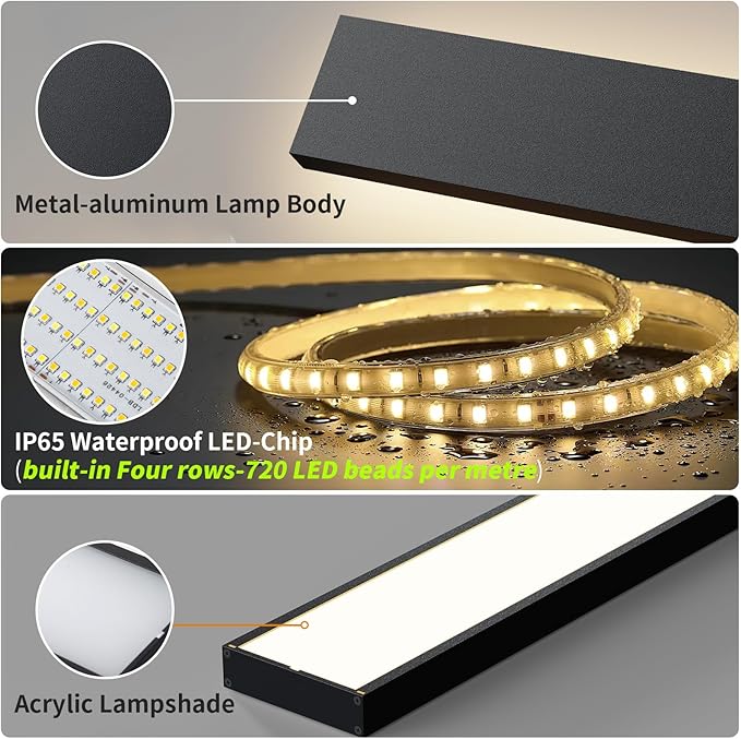 2 Pack 70.8 inch Modern LED Outdoor Wall Light, 3000K 4000K 5000K 10%-100% Dimmable Lights for Outside, IP65 Waterproof Exterior Long Wall Lights for House, Porch, Garage, Patio, Yard, Entrance Black