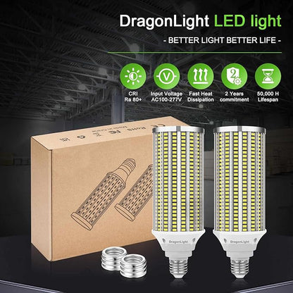 DragonLight 120W Super Bright LED Corn Light Bulbs (800 Watt Equivalent) - E26/E39 Large Mogul Base LED Lamp 5000K Daylight 14,400 Lumens for High Bay Area Lighting, Pack of 2