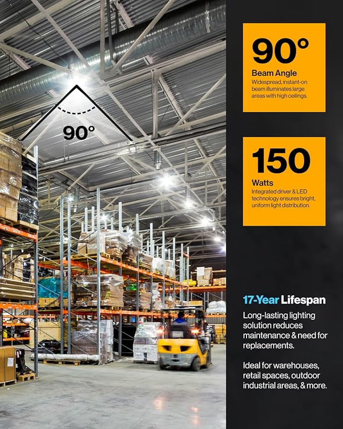 Sunco 80 Pack UFO LED High Bay Light, 150W, 21000 Lumens 6000K 100-277V Dimmable 0-10V, Ultra Bright Commercial Shop Lights for Warehouse, Factory, Workshop, Garage & Barn, Ceiling Mount, UL