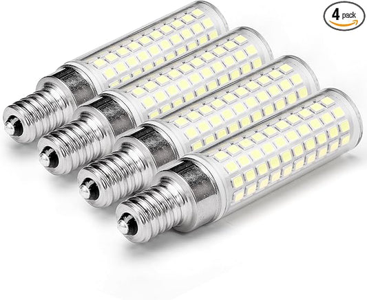 E12 100 Watt Equivalent LED Candelabra Bulbs 10W 6000K Daylight White 1200lm 120 Volt C7 T6 E12 LED Pendant Lights for Chandelier Ceiling Fan Corn Light Bulbs Salt Lamp, Non-dimmable, 4 Pack
