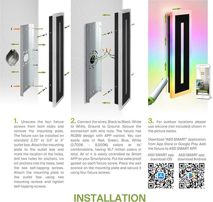 ASD LED 18" Long Wall Mount Light Fixture, Outdoor & Indoor Linear Sconce | RGBW, Smart, Waterproof, Anti-Rust, ETL Listed | 20W 950LM 2700-6500K 100-277V | Exterior Porch Lighting | Black, 2 Pack
