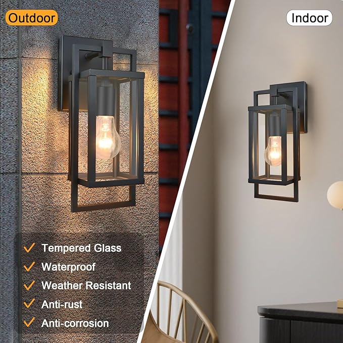 ALVIME Outdoor Wall Lights, Exterior Light Fixture, Waterproof Exterior Wall Sconce, Porch Outside Lights for House, Entryway, Front Door, Backyard, Patio, Garage, E26 Base&High Strength Clear Glass