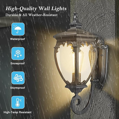 Porch Light Outdoor Wall Lights Exterior Lighting Fixtures, 18.7 Inch Waterproof Black Porch Lights Outdoor Wall Sconces Light Fixture with Seeded Glass for Outside Patio Garage