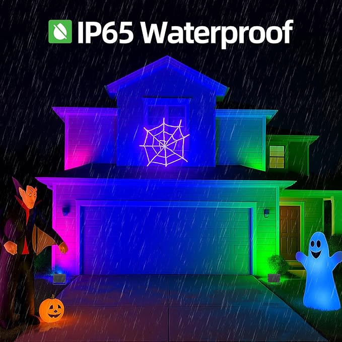 WeDo RGB LED Flood Light 150W Equivalent – 60W Plug-in Outdoor Color-Changing Spotlight with Remote, 4 Modes, 8-Level Dimming, IP65 Waterproof for Garden, Landscape, Wall Wash