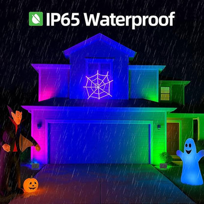 WeDo RGB LED Flood Light 150W Equivalent – 60W Plug-in Outdoor Color-Changing Spotlight with Remote, 4 Modes, 8-Level Dimming, IP65 Waterproof for Garden, Landscape, Wall Wash