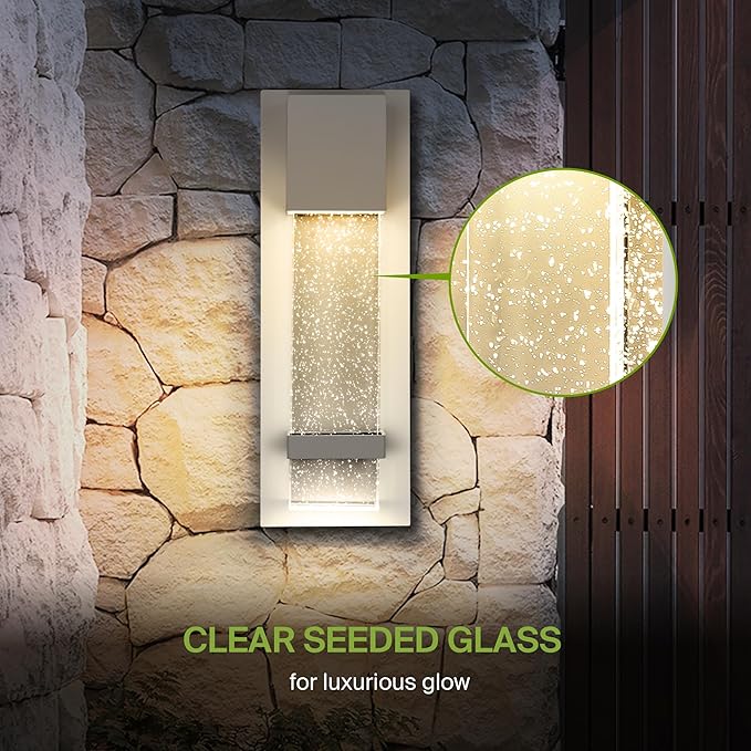 ASD LED 13" Bubble Glass Wall Light Fixture, Outdoor & Indoor Seeded Sconce | 3CCT, Waterproof, Dimmable, ETL Listed | 12W 500LM 3000-5000K 120V | Exterior Lantern, Porch Lighting | White, 2 Pack