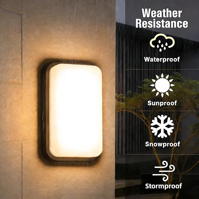 LANFU LED Modern Rectangular Outdoor Wall Sconce Light 3000K Outside Light for House Patio, Black Warm White, IP64 Waterproof Exterior Wall（11.8inch）