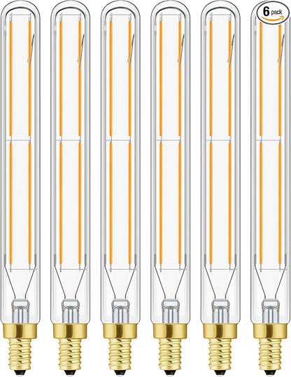 Leools E12 LED Tube Bulbs,T6 Tubular Edison Style LED Filament Bulb, 6W Dimmable Antique LED Bulb,E12 Base,Clear Glass,Warm White,2700K,750LM(60-75W Equivalent),7.3in,Pack of 6