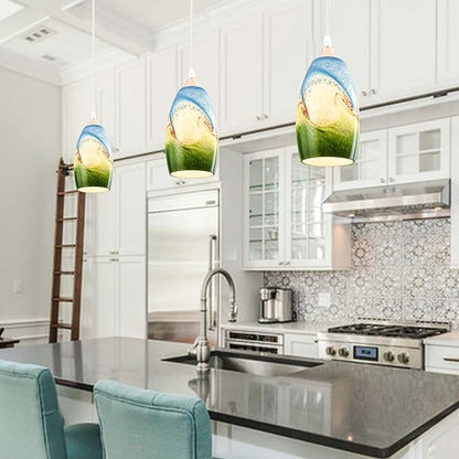GO&SO 2 Pack Multi Color Glass Lamp Shade Oval Pendant Light Shade,Hand Blown Art Glass Cover Lamp Shade Replacement,Diamater 4", Height 7.8", Fitter 1.57", for Mini Pendant Lights for Kitchen Island