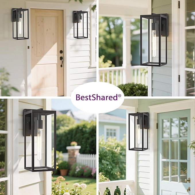 Bestshared Outdoor Wall Sconce Lights,15 Inch Exterior Wall Lantern with Clear Glass, Black Porch Sconce Lighting,Weather Resistant Outdoor Lights for House Garage Doorway Patio, E26 Socket (1 Pack)