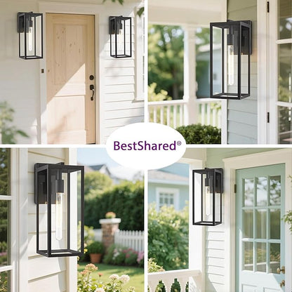 Bestshared Outdoor Wall Sconce Lights,Exterior Wall Lighting Fixtures with Clear Glass, Anti-Rust Modern Black Outside Lantern Lamp for House Front Porch Doorway Patio (Black, 15"-4 Pack)