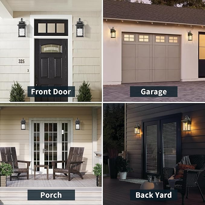 Porch Lights Outdoor Light Fixtures Wall Mount, 13.78 Inch Black Exterior Light Fixtures with Water Ripple Glass, Modern Outdoor sconces Wall Lighting Fixture for Patio House Garage