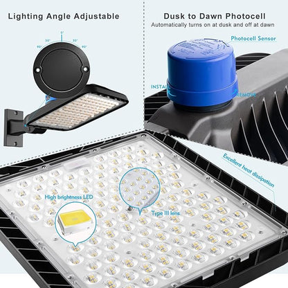 Lightdot 240W LED Parking Lot Lights Outdoor(36000LM Eqv 1000W HPS) 5000K Parking Lot Light Commercial, AC100-277V IP65 Led Pole Light Arm Mount with Photocell for Driveway Street Yard-5Pack