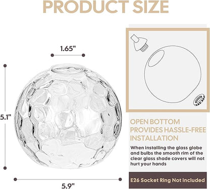 2 Pack Clear Hammered Glass Shade, Globe Glass Shades Replacements Lampshades Covers for light Fixtures with Chandelier Vanity Wall Sconces Pendants