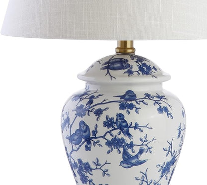JONATHAN Y JYL3005A 22" French Country Ginger Jar Table Lamp, Blue and White Chinoiserie Ceramic Bedside Lamp for Living Room, Traditional Bedroom Nightstand with White Linen Shade, LED Bulb Included