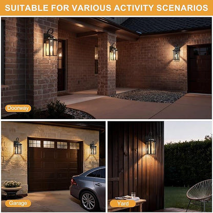 Outdoor Wall Lights, 20.24 Inch Large Waterproof Outside Wall Lantern Sconce, Clear Glass Exterior Lamp for House, Porch, Garage, 1-Light, (E26 Bulb Base, Black)