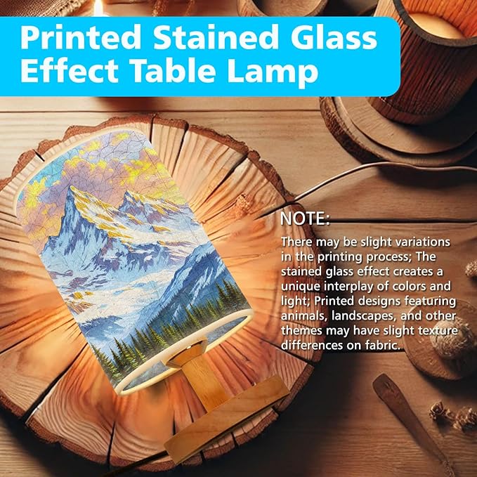 Majestic Snowy Mountain Table Lamp LED 3-Color Pressed Bedside, Majestic Snowy Mountain Shade Lamp with Wood Base for Bedroom Living Room Desk Office TL01
