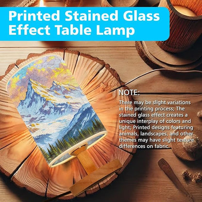 Majestic Snowy Mountain Table Lamp LED 3-Color Pressed Bedside, Majestic Snowy Mountain Shade Lamp with Wood Base for Bedroom Living Room Desk Office TL01