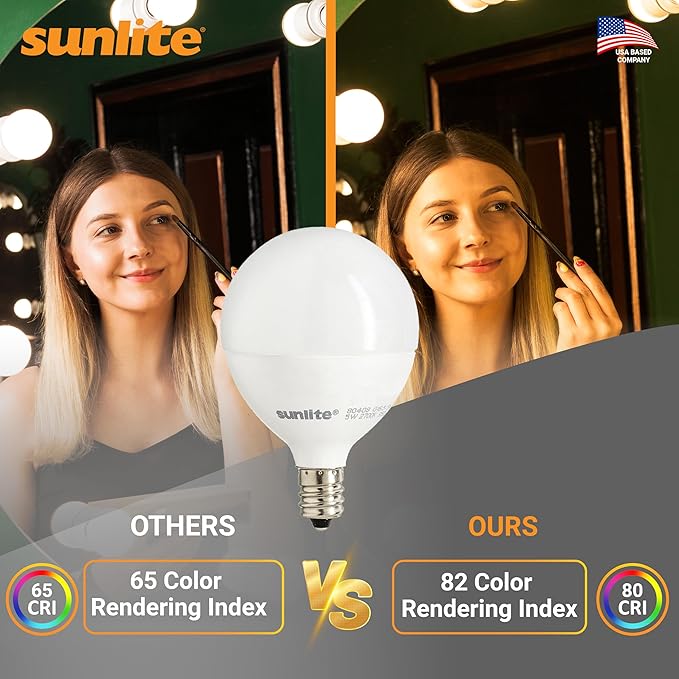 Sunlite G16.5 Light Bulb LED, 5W (40W Equiv.), 350 Lumens, Dimmable, Type G Globe Shape E12 Candelabra Base, Short Bulbs, Vanity Mirror Bulbs, 2700K Soft White, Frosted, 6 Count