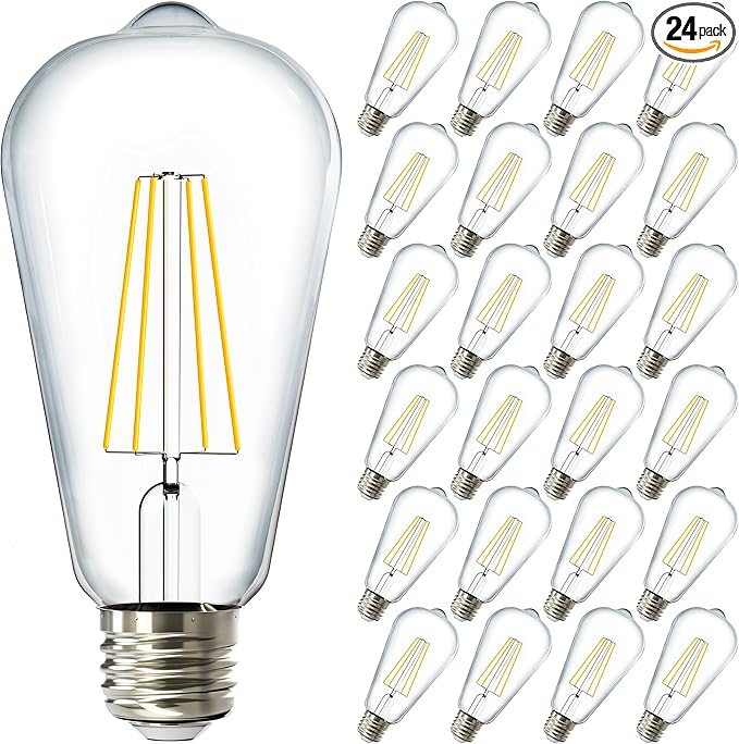 Sunco 24 Pack Edison Bulbs LED ST64, Clear Vintage Filament Waterproof Bulb, 800 LM, 8W (60W Equivalent), ST19, 6000K Daylight Deluxe, E26 Medium Base, Decorative Dimmable UL