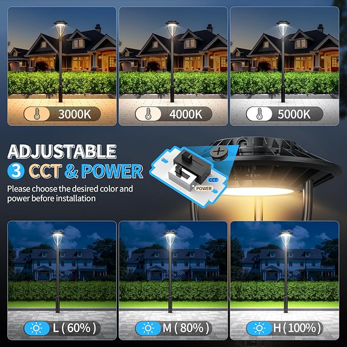 ADUB LED Post Top Light 80W 60W 48W, 3000K 4000K 5000K Adjustable LED Post Light with Photocell, ETL DLC Listed Outdoor Pole Fixture, IP65 Commercial Post Lighting for Parking lot Yard, AC100-277V