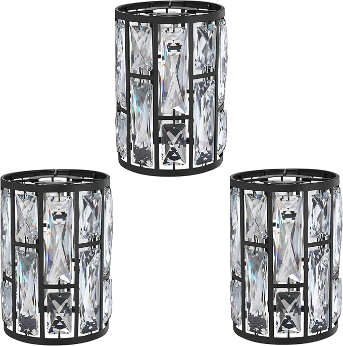 Doraimi Lighting 3 Pack Crystal Metal Pendant Ceiling Chandelier Wall Sconce Lamp Replacement Covers Shade Fixture Black Finish,1.66" Fitter Size,7.1" high*5.3" Diameter