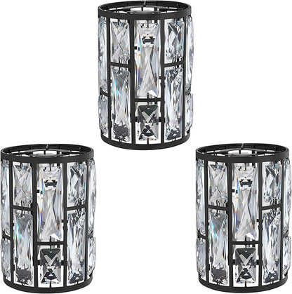 Doraimi Lighting 3 Pack Crystal Metal Pendant Ceiling Chandelier Wall Sconce Lamp Replacement Covers Shade Fixture Black Finish,1.66" Fitter Size,7.1" high*5.3" Diameter