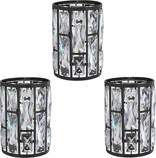Doraimi Lighting 3 Pack Crystal Metal Pendant Ceiling Chandelier Wall Sconce Lamp Replacement Covers Shade Fixture Black Finish,1.66" Fitter Size,7.1" high*5.3" Diameter