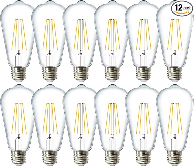 Sunco 12 Pack Edison Bulbs LED ST64, Clear Vintage Filament Waterproof Bulb, 800 LM, 8.5W (60W Equivalent), ST19, 3000K Warm White, E26 Medium Base, Decorative Dimmable UL
