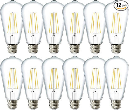 Sunco 12 Pack Edison Bulbs LED ST64, Clear Vintage Filament Waterproof Bulb, 800 LM, 8.5W (60W Equivalent), ST19, 3000K Warm White, E26 Medium Base, Decorative Dimmable UL