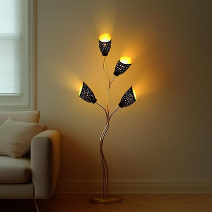 Small Lamp Shades Set of 2, ALUCSET Metal Lampshades 5.9" High x 4.7" Diameter x 1.65" Fitter, Torchiere Floor Lamp Shade Replacement, Laser Starlight Slanted Metal Standing Light Bulb Cover