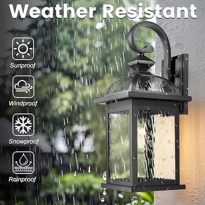 Outdoor Sconce Lights Waterproof Outside Light Fixtures for House Matte Black Finish Water Ripple Glass 21 Inch Large Garage Outdoor Wall Lamp E26 Socket