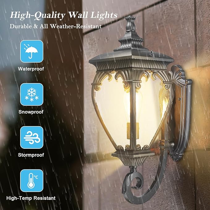 Large Outdoor Wall Lights Exterior Lighting Fixtures, 24.6 Inch Waterproof Large Outdoor Lanterns for Porch Light Fixture, Black Exterior Sconce Light for Outside House Garage Patio